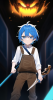 _blue eyes, possessed, male focus, blue hair, overalls, brown pants, hand on hil s-1447783804.png